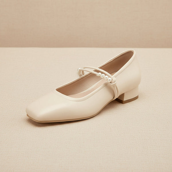 Women's Chinese-Style Satin Square-Toe Slip-On Flats – Beaded Buckle Low-Heel Shoes