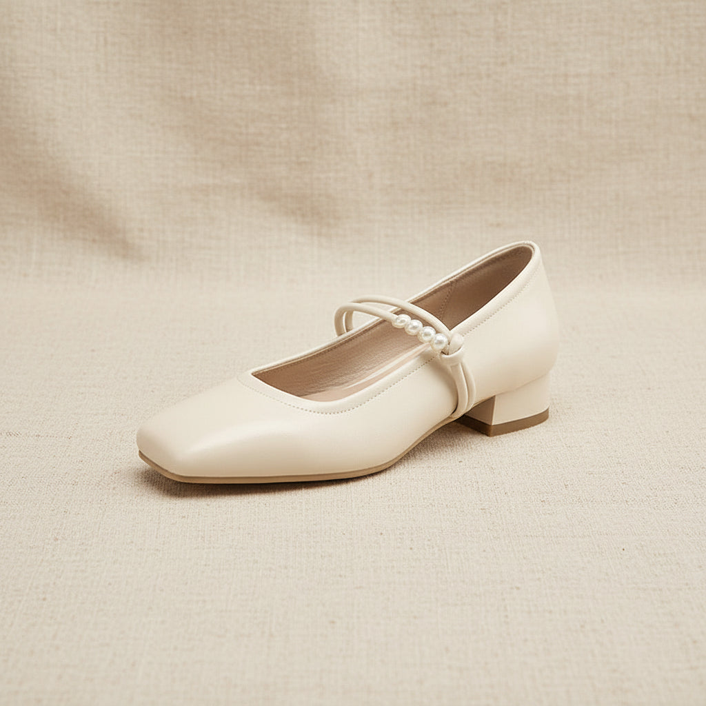 Women's Chinese-Style Satin Square-Toe Slip-On Flats – Beaded Buckle Low-Heel Shoes