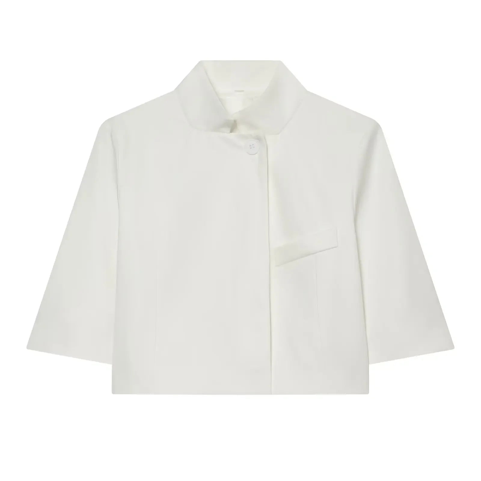 Women's Cropped Short Blazer New 2026 Spring Summer High-Neck Short Sleeve Button Simple Solid Women Coat Female Chic Tops