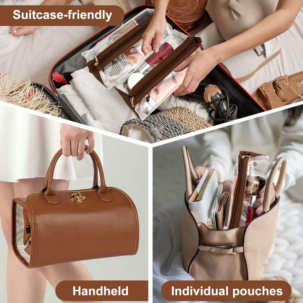 Travel Makeup Organizer Bag Foldable Toiletry Large Capacity Brown