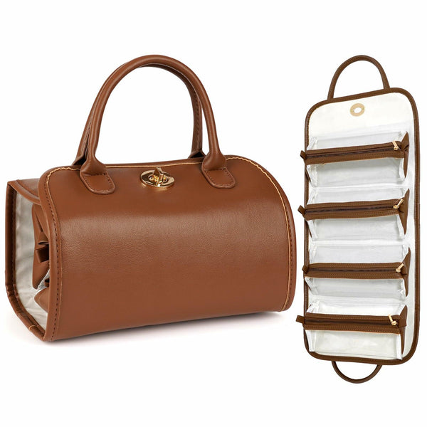 Travel Makeup Organizer Bag Foldable Toiletry Large Capacity Brown